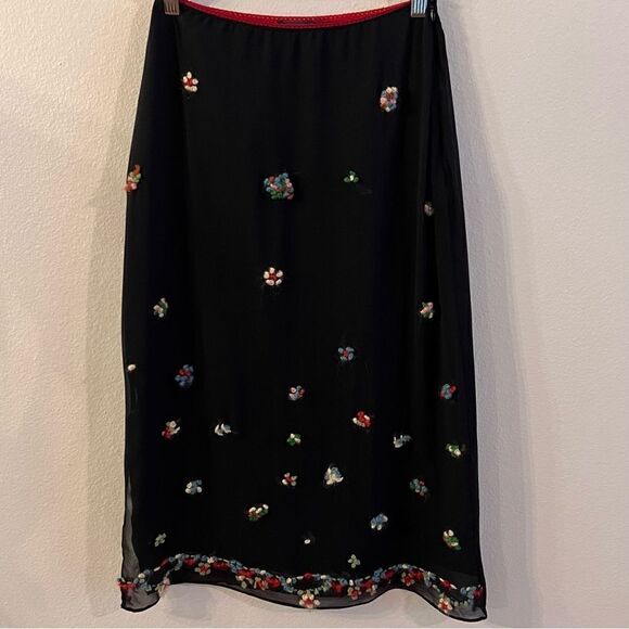 Lance Karesh Skirt Size 4 Embroidered Yarn Flowers Lined  Side Zip Lightweight - Picture 1 of 10